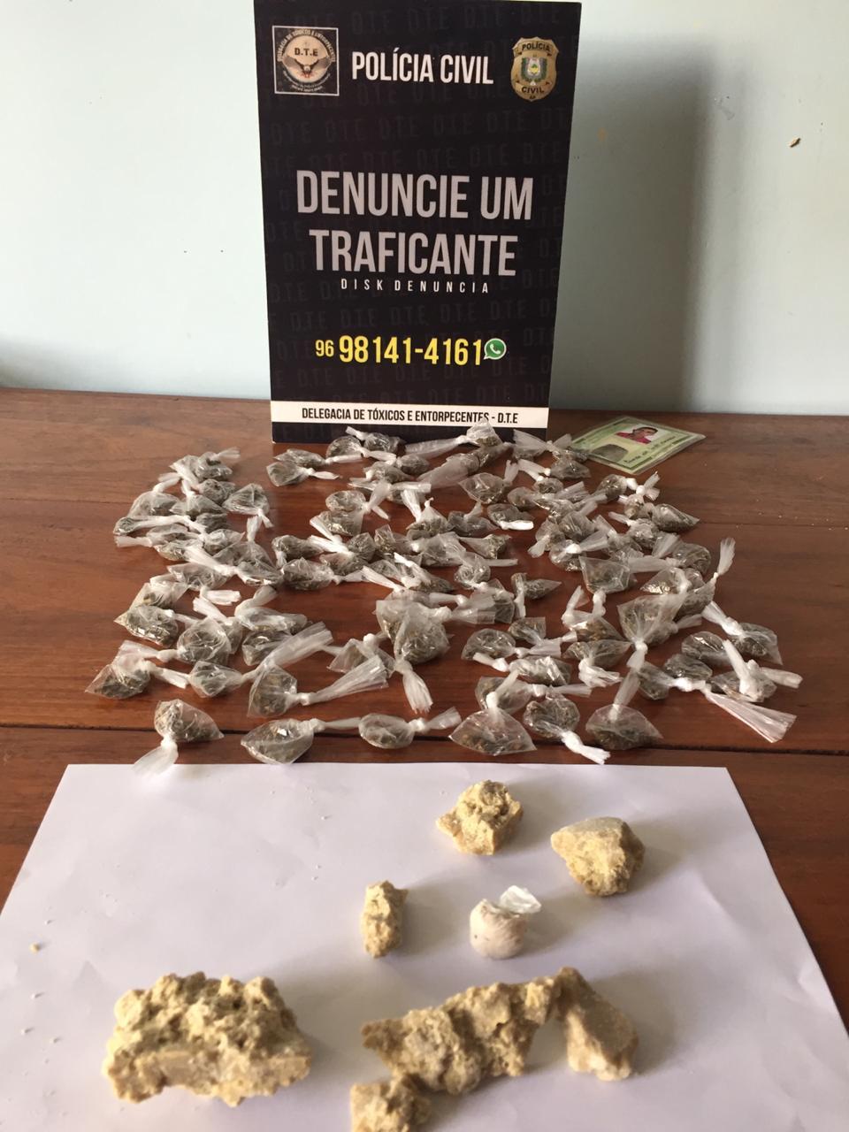 POLÍCIA CIVIL PRENDE HOMEM COM 94 PAPELOTES DE MACONHA E 7 PEDRAS CRACK EM MACAPÁ